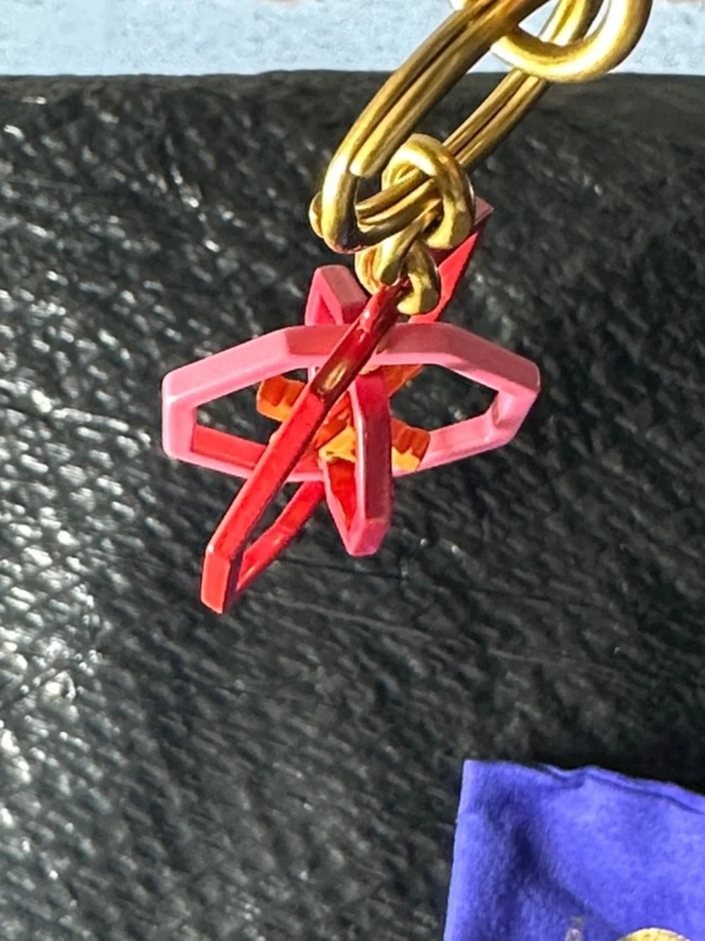 Tory Burch Pink & Red Enamel Octagon Logo Keyring